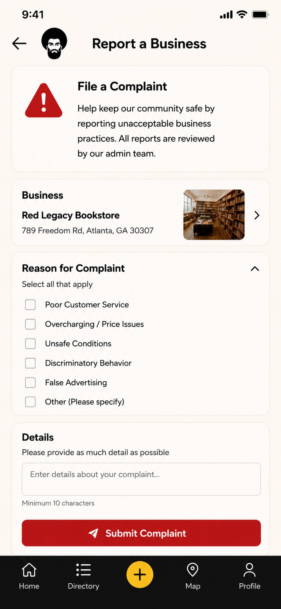Report a Business form